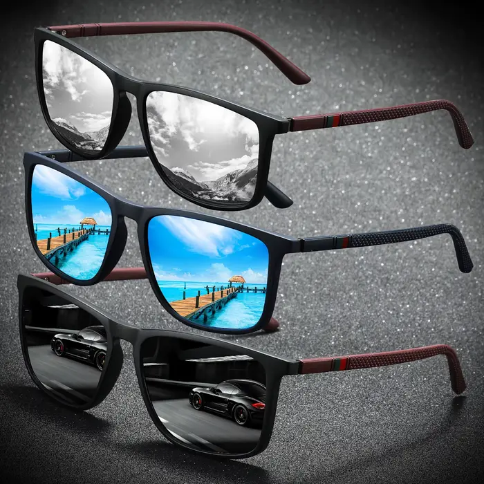 Pack 2/3 lunettes carrées polarisées pour pêche été - Anti-éblouissement vacances voyage - UV400
