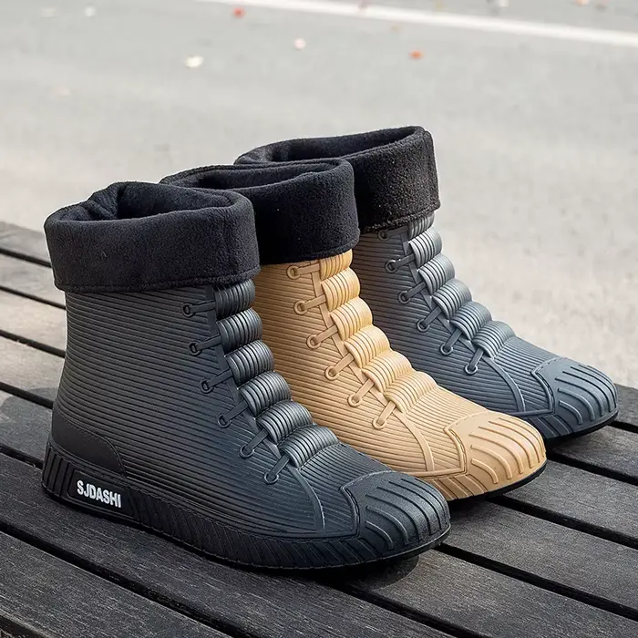 Bottes pluie homme femme été mi-mollet imperméables hiver doublure polaire chaud antidérapant extérieur