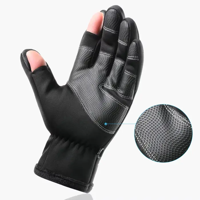 Gants pêche hiver 2 doigts flip imperméables velours chaud - protection pêche hommes femmes