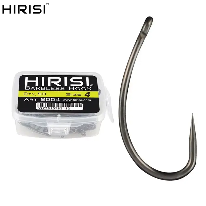 50 hameçons sans ardillon Hirisi 8004 acier carbone pour pêche à la carpe no-kill