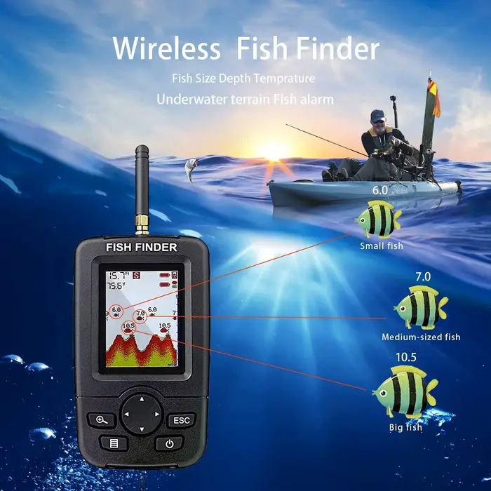 Détecteur de poissons sans fil sonar portable échosondeur pêche profondeur eau finder