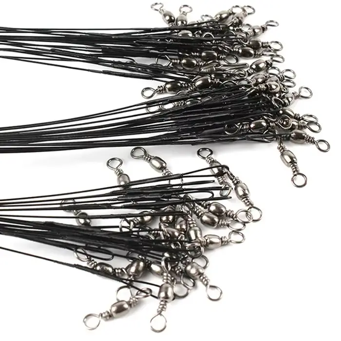 20 pièces bas de ligne acier anti-dent 15 à 30 cm avec émerillon pour pêche des carnassiers