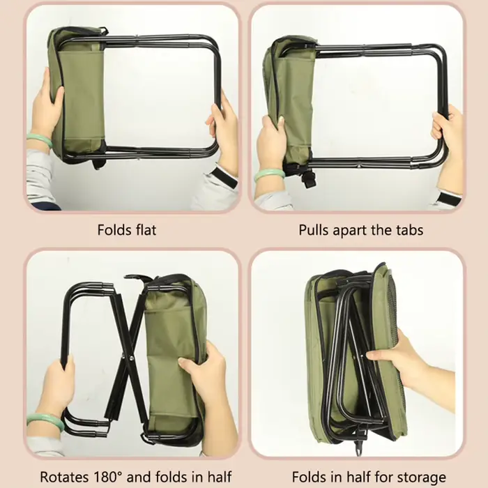 Tabouret de pêche pliant avec sac filet intégré - Léger et compact pour le stockage