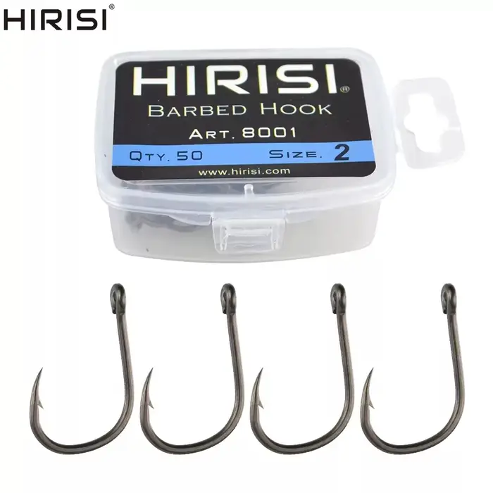 Hameçons de carpe Hirisi 50 pièces avec œillet, acier haut carbone, pointe barbelée et revêtement résistant