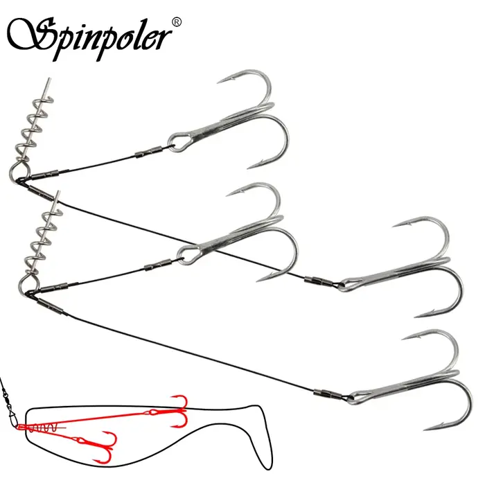 Hameçon triple corkscrew stinger rig pour pêche au leurre souple, acier haute carbone, brochet et perche