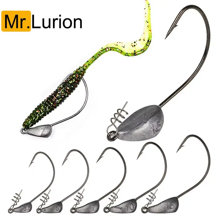Hameçon jig tête plombée 3.5g à 21g pour leurre souple, avec épingle anti-rotation et hameçon spinner
