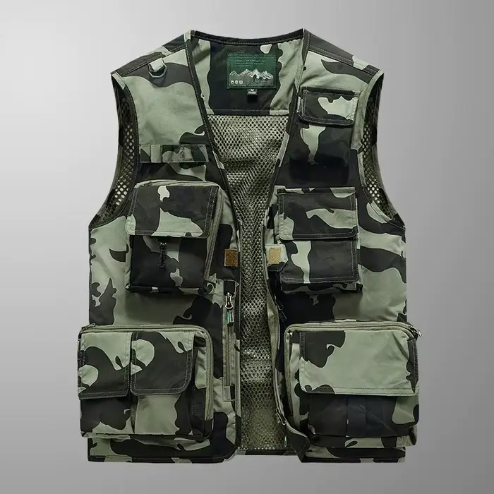 Veste de pêche homme 2023 multi-poches respirante en mesh pour extérieur et randonnée