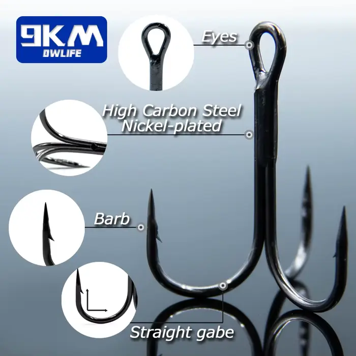 Hameçons triples acier carbone pour leurres durs pêche mer gros prédateurs bar brochet loup