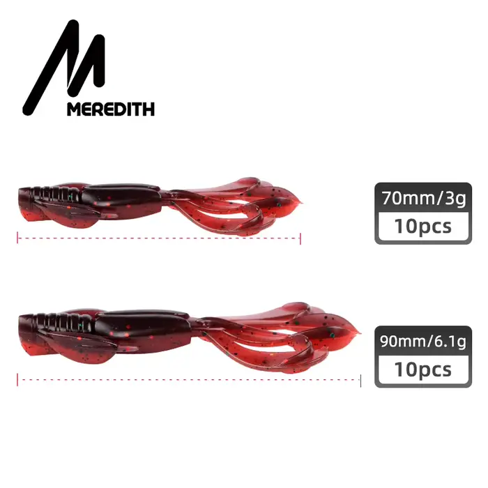 Leurre souple MEREDITH 70mm 10 pièces - appât silicone crevette pour pêche du black bass et carnassiers
