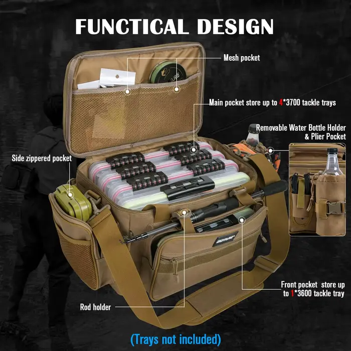 Sac matériel pêche Goture 600D étanche grande capacité épaule - Rangement équipement camping cadeaux hommes