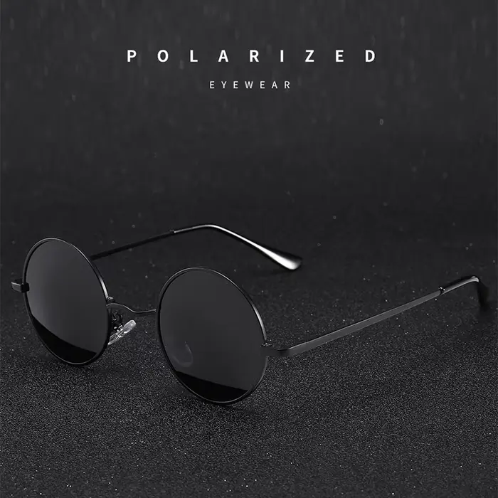 Lunettes de soleil polarisées vintage rondes pour pêche - Monture métal alliage noir UV400 - Homme Femme