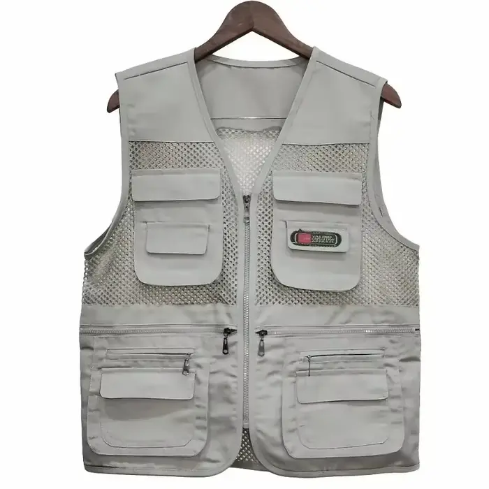 Gilet été léger maille respirant multi-poches pêche voyage camping photo travail pour homme