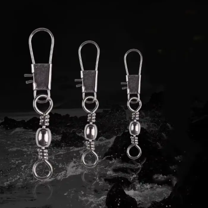 100 émerillons à roulement en 4 tailles avec clips Fastlock pour hameçons et accessoires de pêche