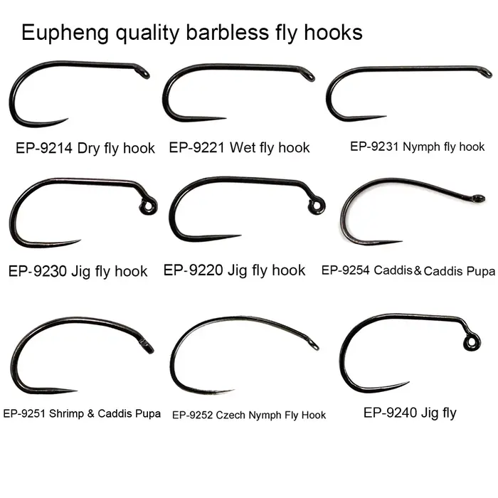 Hameçons mouche Eupheng 100 pièces sans ardillon - Pour montage de mouches sèches, nymphes et streamers