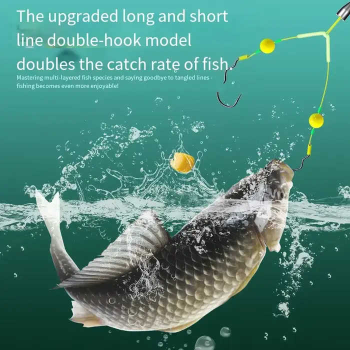 Montage tout prêt avec double hameçon pour carpe - Équipement anti-fond prêt à pêcher
