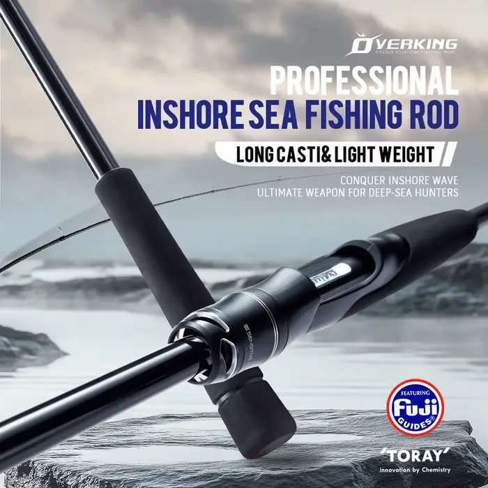 Canne CYLIUS Overking Longcast Carbone 40T pour pêche côtière et en mer avec anneaux Fuji