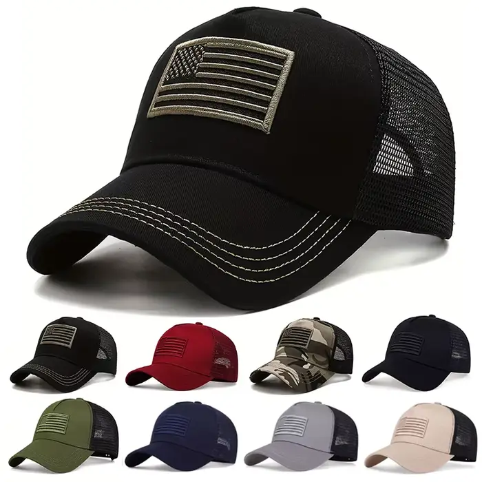 Casquette mesh drapeau USA été respirante - Chapeau pêche tactique unisexe hip hop