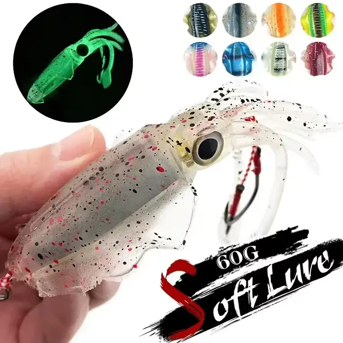 Leurre souple calmar lumineux UV 60g ZUKIBO pour pêche en mer profonde et trolling bateau