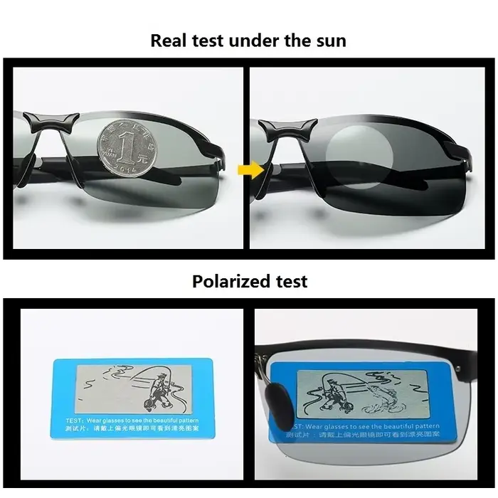 Lunettes photochromiques polarisées pour pêche - Verres caméléon qui changent de couleur jour/nuit