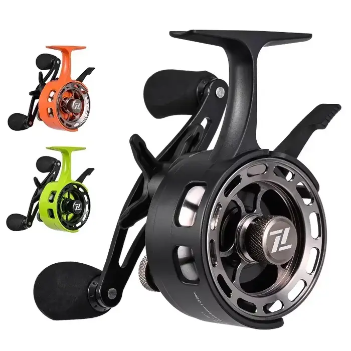 Moulinet pêche glace grand diamètre bobine avec freespool et spool métal 3+1 pour appâts fluides