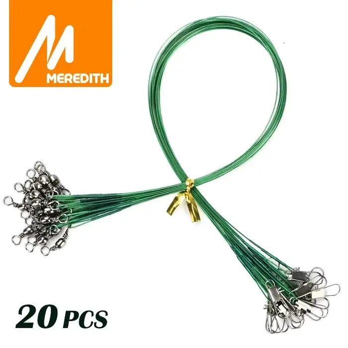 Fil d'acier anti-emmêlement MEREDITH avec émerillon, bas de ligne traçeur 15cm à 25cm pour pêche carnassiers