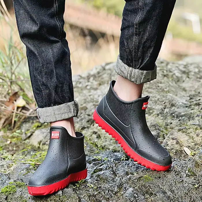 Bottes de pêche imperméables cheville homme - Chaussures PVC respirantes confortables pour pêche extérieure