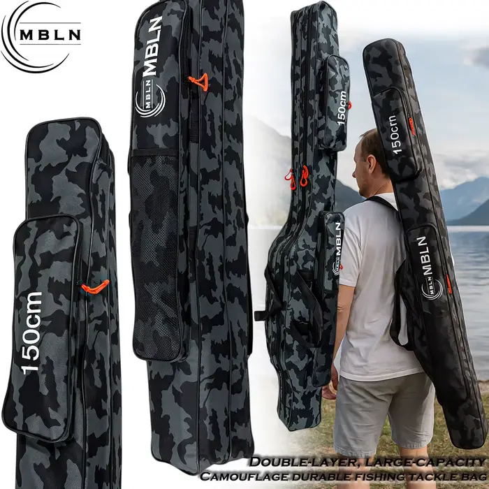 Sac pêche MBLN double couche pliable grande capacité 1.5m, sac à dos canne multi-fonctions rangement
