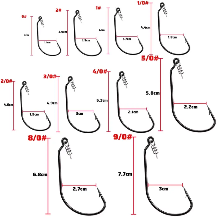 Hameçons Screw Lock 10PCS 1# 9/0# à ressort pour leurres souples - Pêche précise et accroche sécurisée