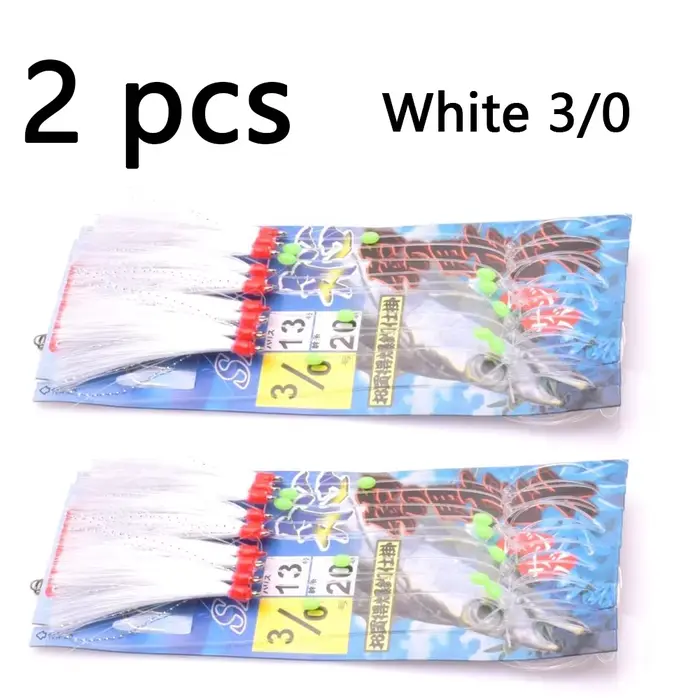 Hameçons lumineux Simulated string hook blanc et vert - 10 pièces pour pêche en mer et bateau