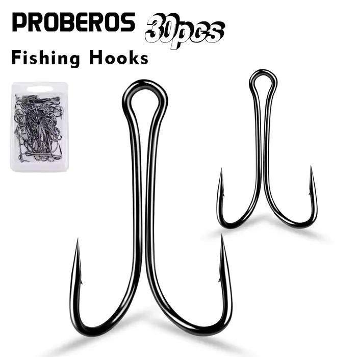 Hameçons doubles en acier carbone PROBEROS 30 pièces - Hameçons barbelés patte de poulet pour leurres souples