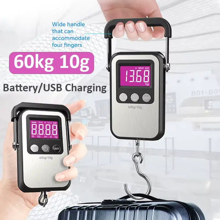 Balance numérique portable 60kg 10g pour bagages - Pêche avec chargeur USB et crochet