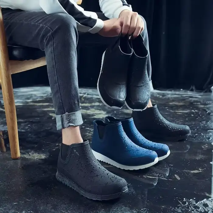 Bottes pluie homme PVC courtes antidérapantes pêche lavage auto extérieur semelle souple
