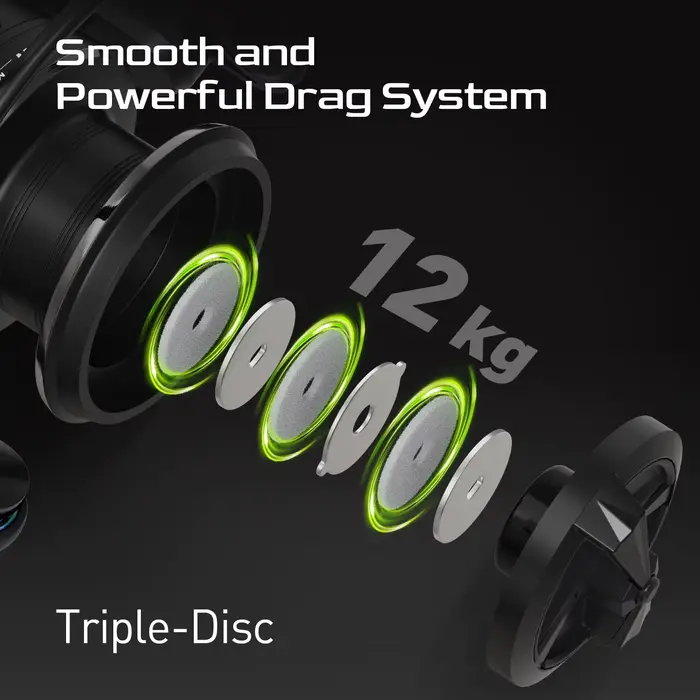 Moulinet spinning HANDING M1 12kg de drag max - 9+1 roulements à billes pour pêche du brochet, perche et sandre