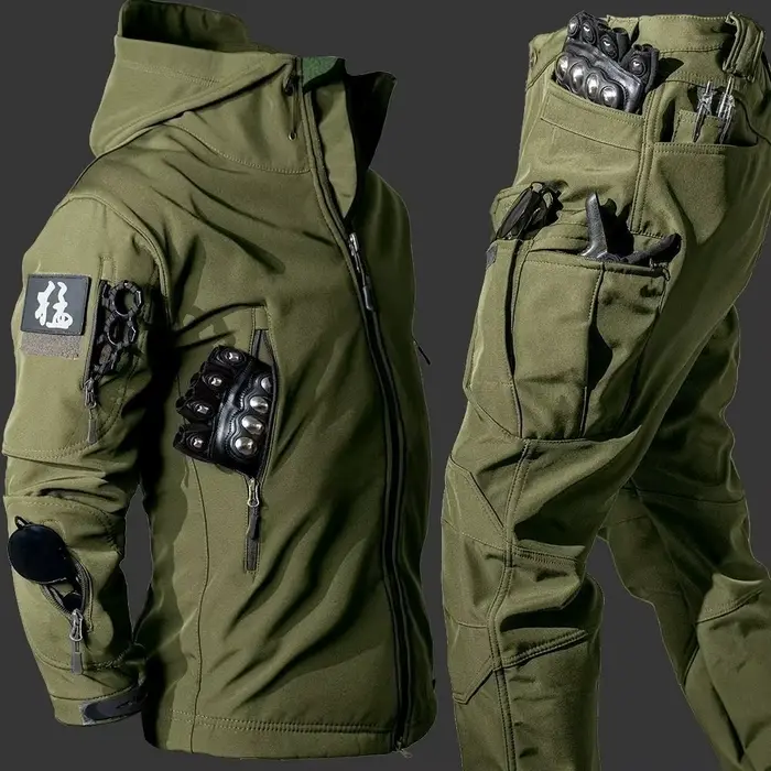 Veste et pantalon de pêche hiver polaire coupe-vent imperméable 5XL épais résistant