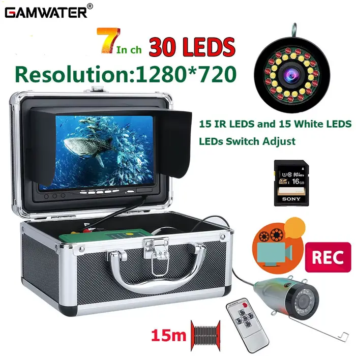 Caméra de pêche sous-marine 7" HD DVR avec LEDs blancs et IR pour rivière et pêche sur glace