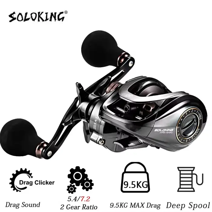 Moulinet baitcasting SOLOLKING HIAW200 pour pêche encornet pieuvre - Ratio 5.4/7.2 drag 9.5KG
