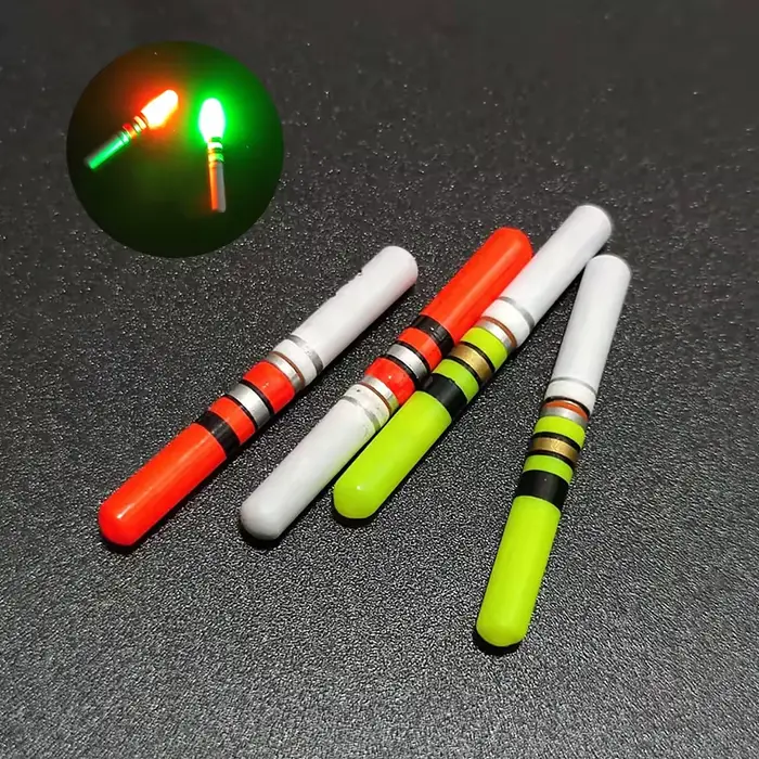 Lot de 5 flotteurs lumineux LED pour pêche de nuit, avec piles CR322 et baguettes vertes et rouges