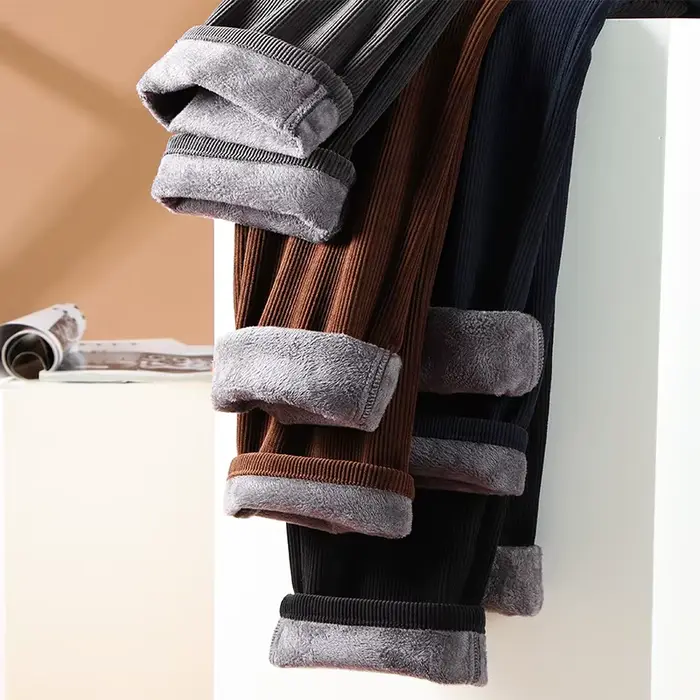 Pantalon velours côtelé polaire hiver homme élégant chaud stretch pêche affaires classique