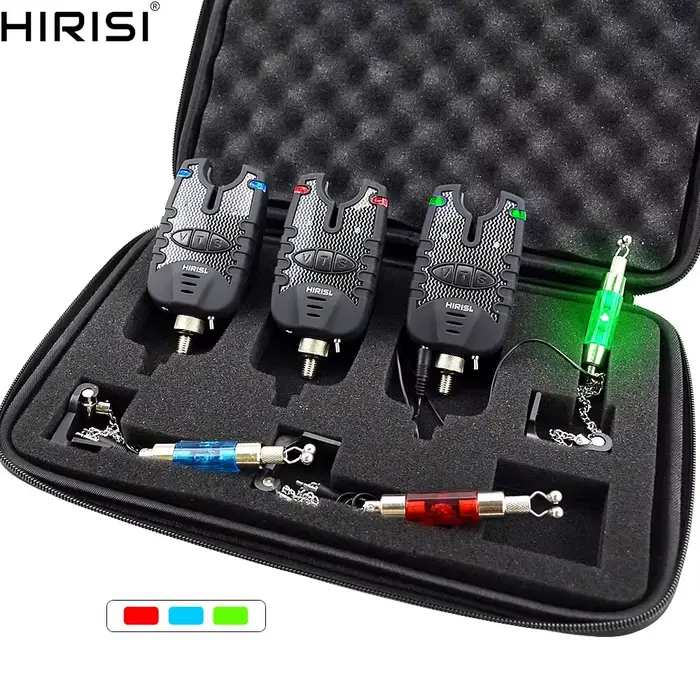 Hirisi Kit 3 Alarmes de Touche Carpe avec Swingers - LED Bleu Résistant à l'Eau Indicateur Prise