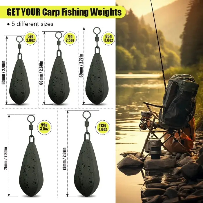 Plombs de carp fishing 56g 71g 85g 99g 113g avec système d'échange rapide pour bas de ligne et montages