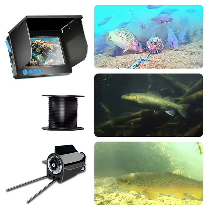 Caméra de pêche sous-glace 4.3/5 pouces HD étanche pour détection poissons en lac gelé avec moniteur haute résolution
