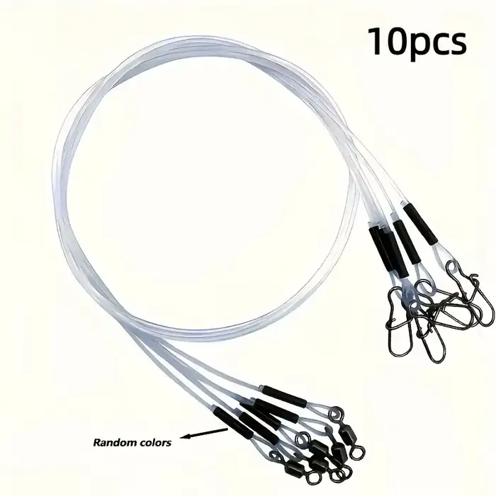 10 hameçons fluorocarbone résistants avec émerillons pour pêche mer et rivière - Fil leader invisible anti-usure