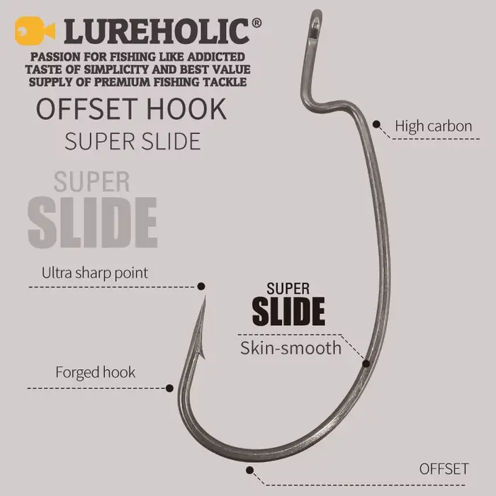 Hameçon offset PTFE Super Slide pour leurres souples Texas rig et drop shot en acier inoxydable