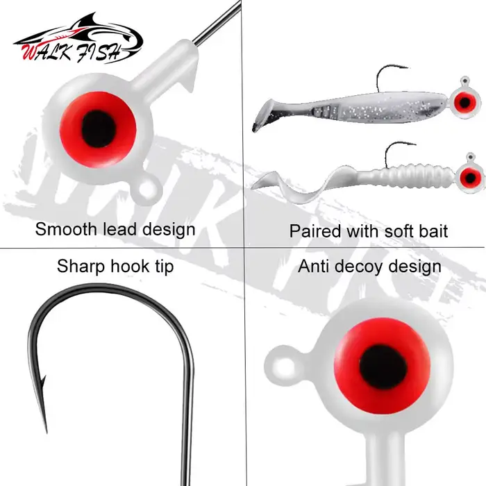 WALK FISH 5 têtes plombées 1.75g et 3.5g pour leurres souples - Hameçons plombés pour pêche aux vers