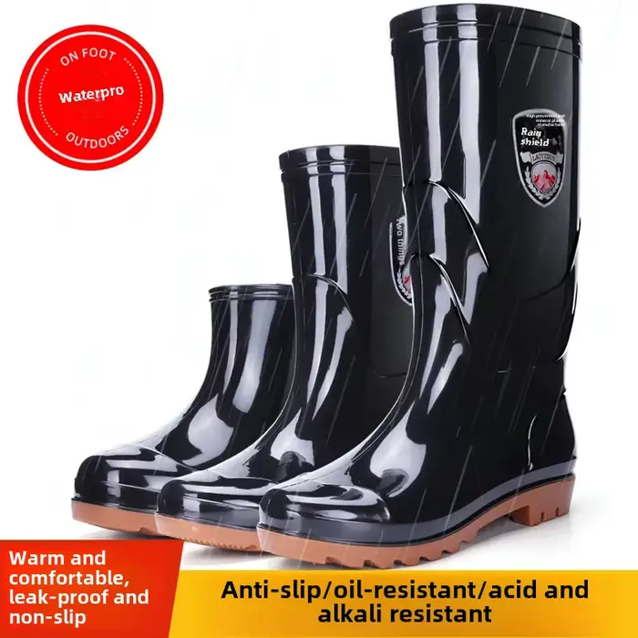 Bottes de pêche PVC épaisses résistantes aux acides pour hommes - Chaussures étanches hiver chaudes chantier