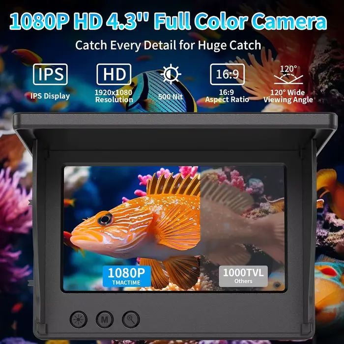 Caméra de pêche sous-marine HD 1080P portable avec écran LCD 4.3" pour pêche en kayak et bateau