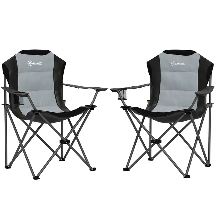 Set 2 chaises camping pliantes rembourrées - Sièges pêche avec porte-gobelet, charge 120kg