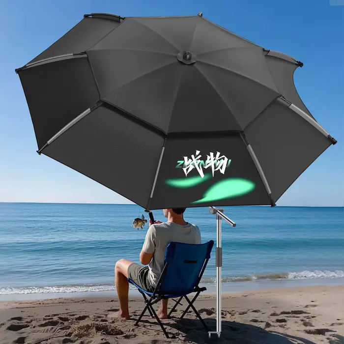 Parapluie de pêche pliable grand format UPF 50+ anti-vent portable réglable durable ombre soleil plage