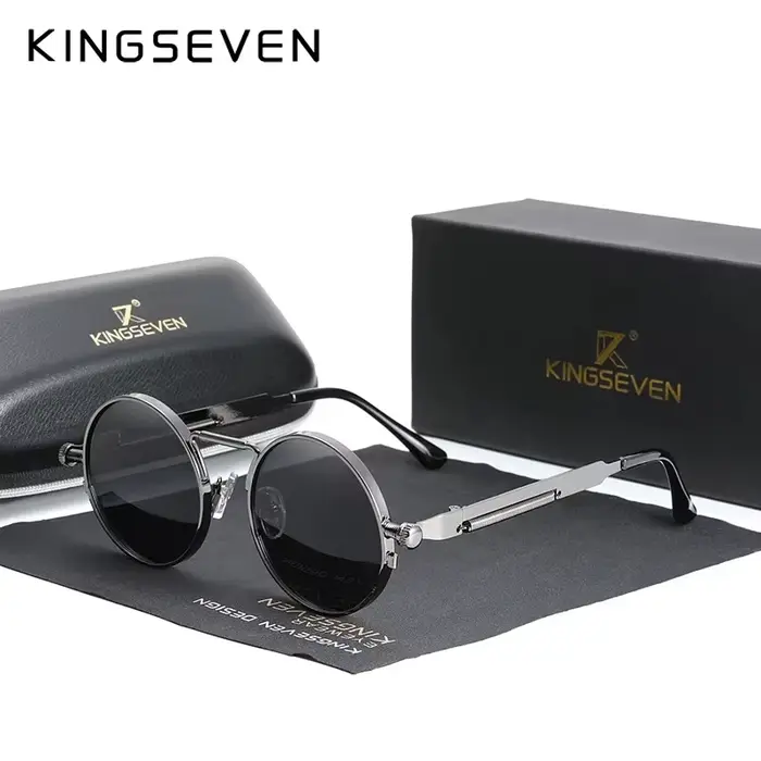 Lunettes de soleil polarisées gothique steampunk KINGSEVEN pour homme et femme monture métal ronde