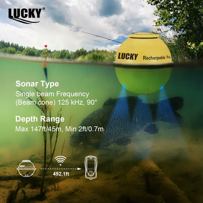 LUCKY FF1108-1CWLA Sonar Sans Fil Rechargeable Pêche 45M Profondeur Eau Échosondeur Détecteur Portable Poissons